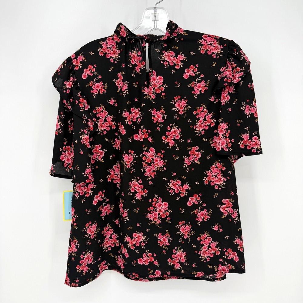 CeCe Blouse Women XS Black Floral Ruffle Flutter Sleeve Cottage Feminine Boho - Picture 6 of 10
